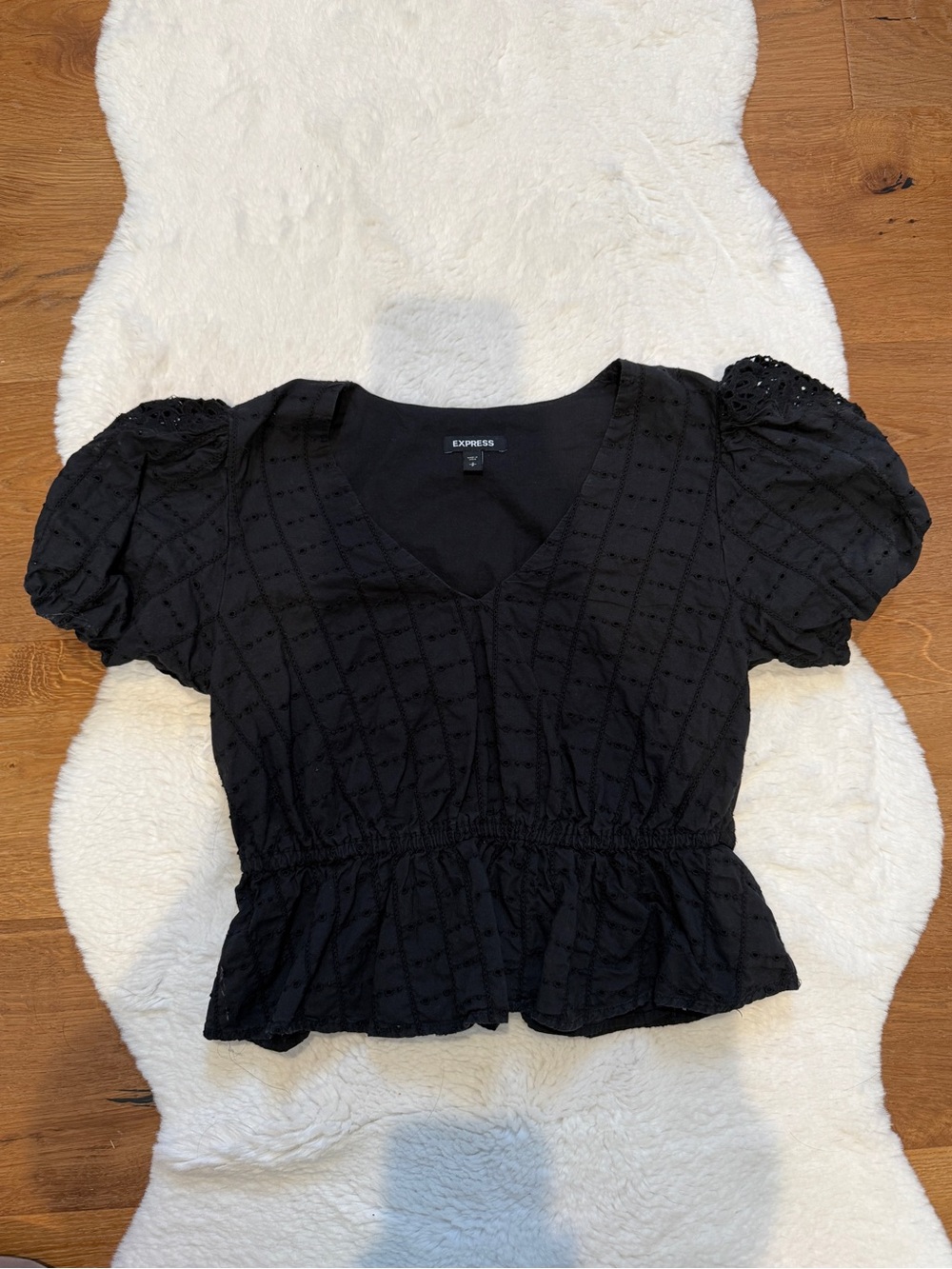 Express Black Puff Sleeve Peplum Top